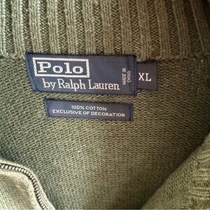 Men’s Olive Green Quarter Zip XL Polo Ralph Lauren Sweater